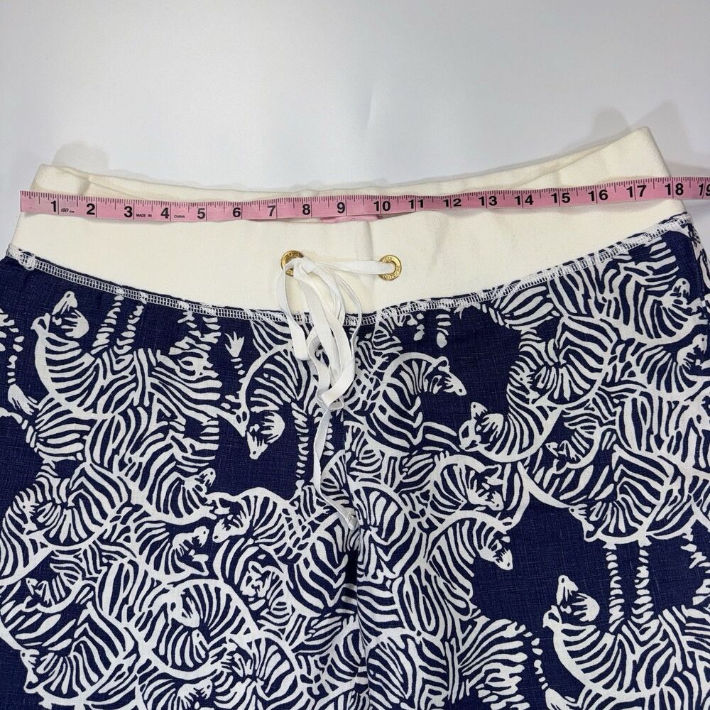Lilly Pulitzer The Beach Pant Women XL Linen Zebra Print Blue White Wide Leg - Picture 3 of 8